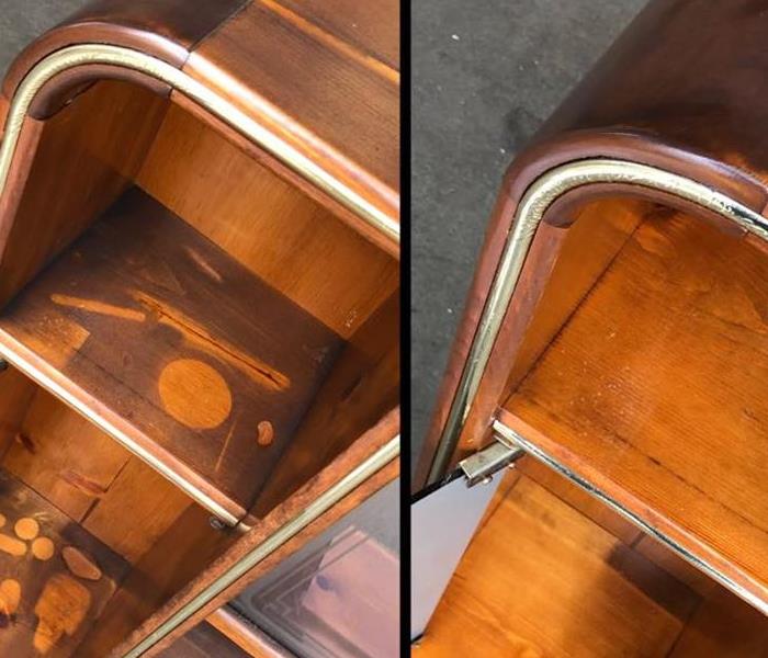 The image shows the before and after results of a customers item that was restored by a SERVPRO specialist