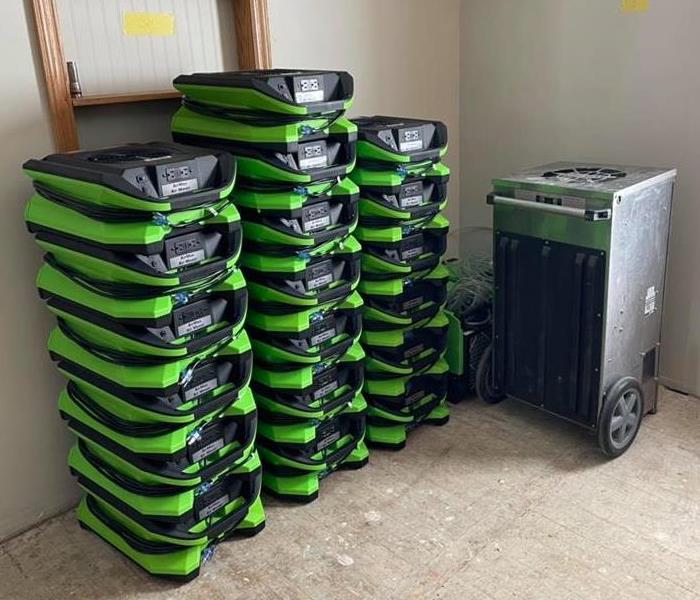 Image shows SERVPRO equipment ready for new residential job. 